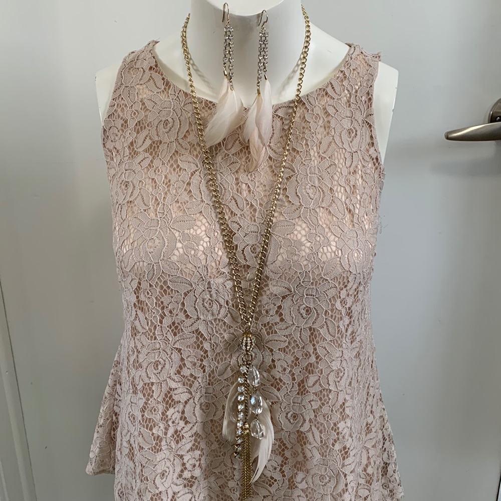 Aldo long gold, feather and rhinestone set